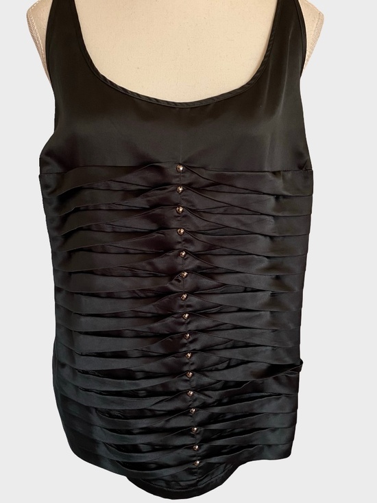 Michel Studio Black Satin Pleated Shiny Detail Holiday Party Camisole Top- Sz-1X - Picture 1 of 12